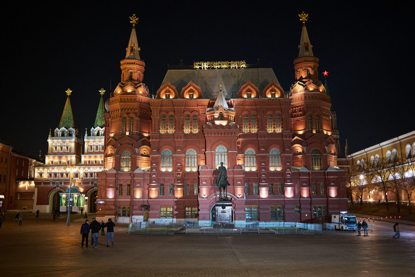 The entrance to Red Square, along with the monument of Marshal Zhukov on his horse.