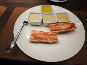 A small fortune for a small piece: This pricey Kamchatka crab leg was barely a few bites.